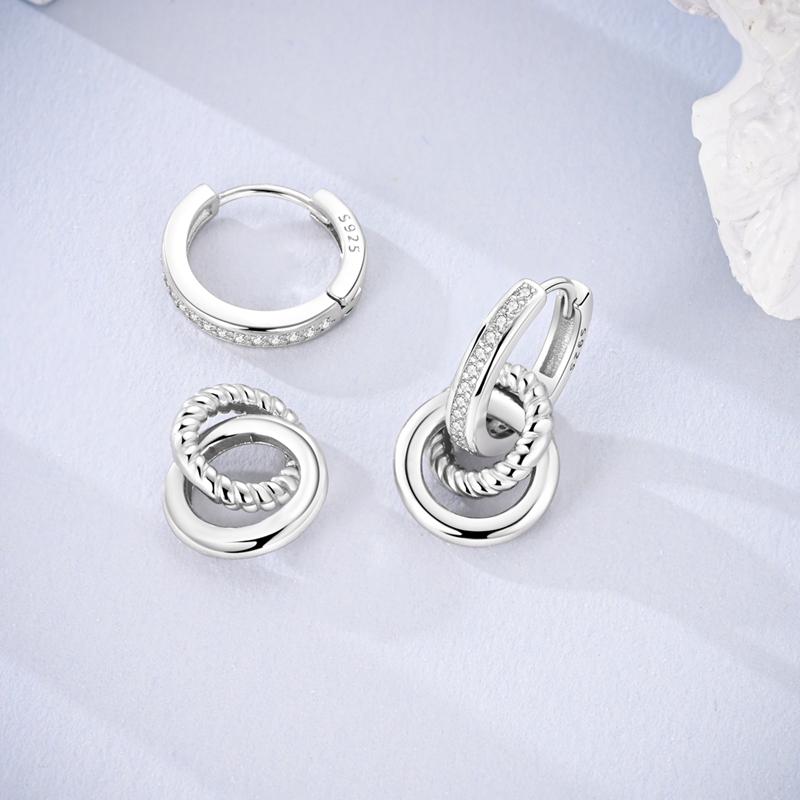 925 Sterling Silver Hoops Earrings With Zircon Sparkling Snake Bone Geometric Flower Earrings For Women Engagement Wed Jewelry
