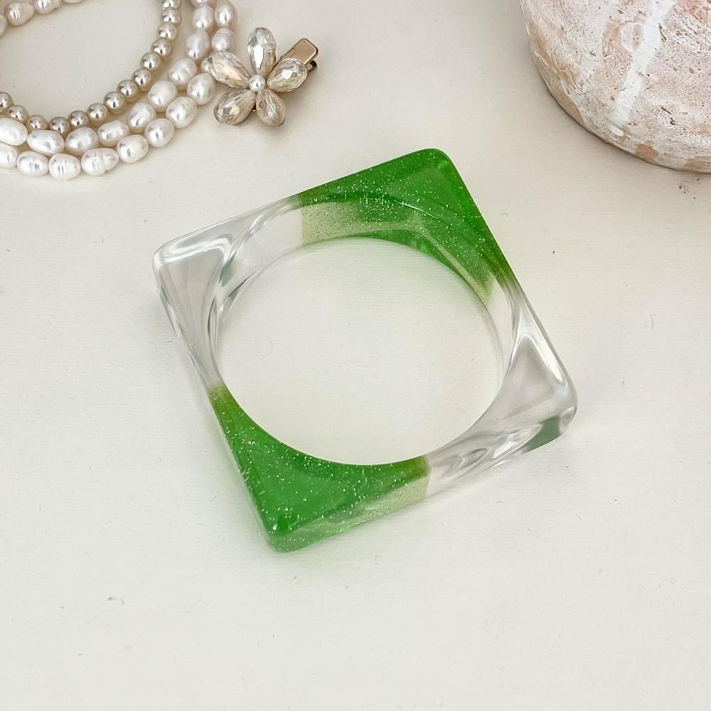 Geometric Acrylic Resin Bangle Transparent Square Hand Ring Pearly Lustre Chunky Bracelet  Gift зелёный