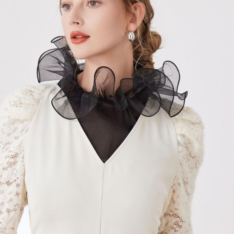 Ruffle Lace Faux Collar Detachable Neckpiece Decorative Collar Insert Half Shirt Accessory For Women Outfit Enhancer