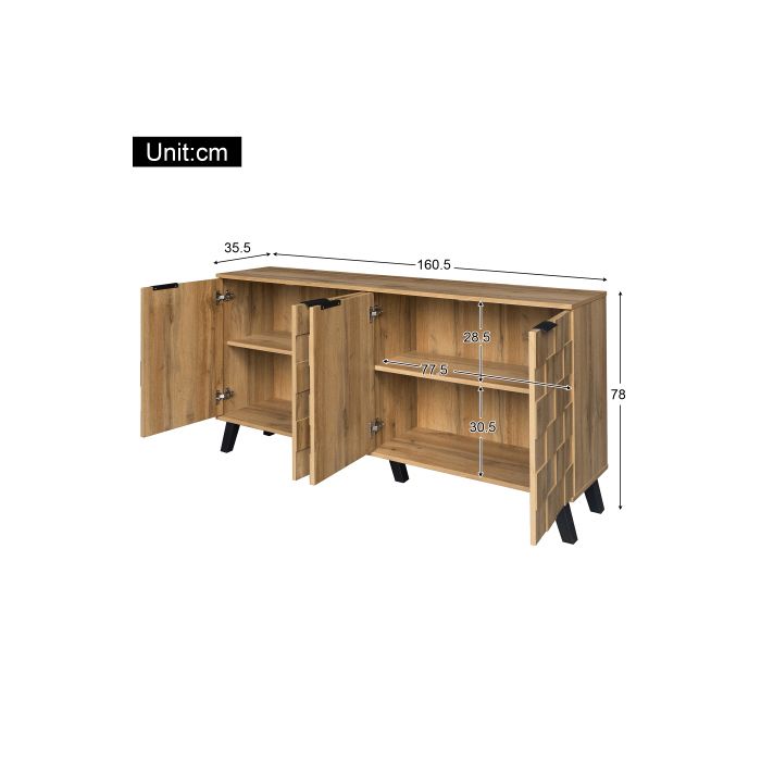 Nowoczesny bufet - MUVOE - 4 drzwi - 160,5 x 35,5 x 78 cm - Elegancki design - Solidna konstrukcja
