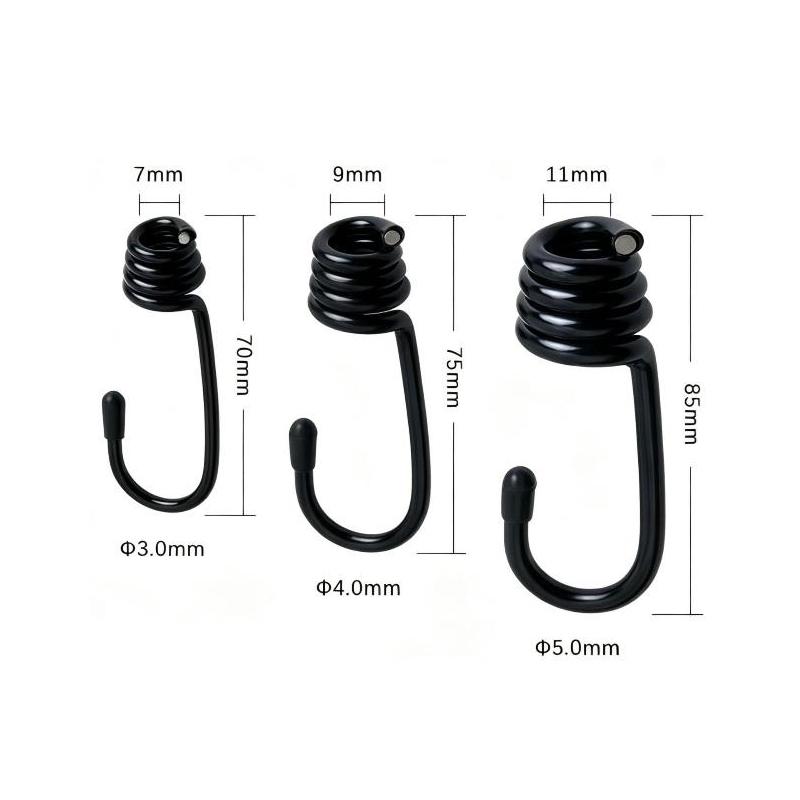10Pcs Metal Spiral Cord Hook Heavy Duty Strong Load Capacity Black Cargo Net Hooks Universal Fastener Accessories For Atv
