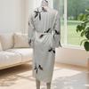 Women's Floral Print Satin Wrap Midi Dress Deep V Neck Long Sleeve Bodycon Dress Split Formal Evening Party Dress