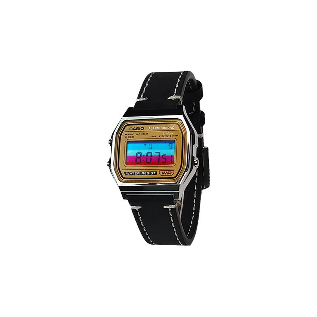 CASIO Custom Collection Electronic Movement Leather Strap Watch Men's Watches Yellow Watch Dial A158WEA-9(Watch5--)