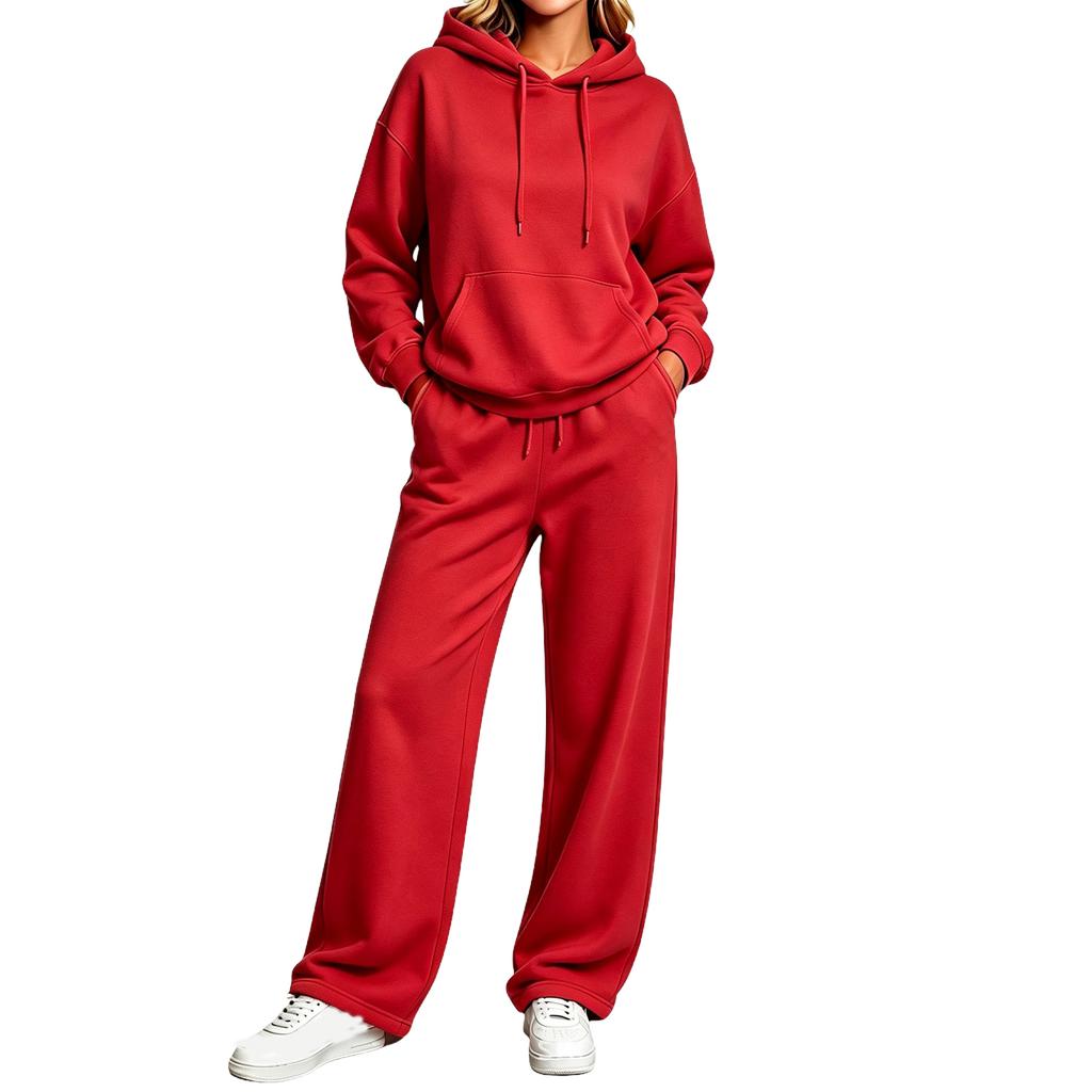 Women's 2 Piece Lined Hoodie and Wide Leg Pants Set Casual Tracksuit for Fall Winter
