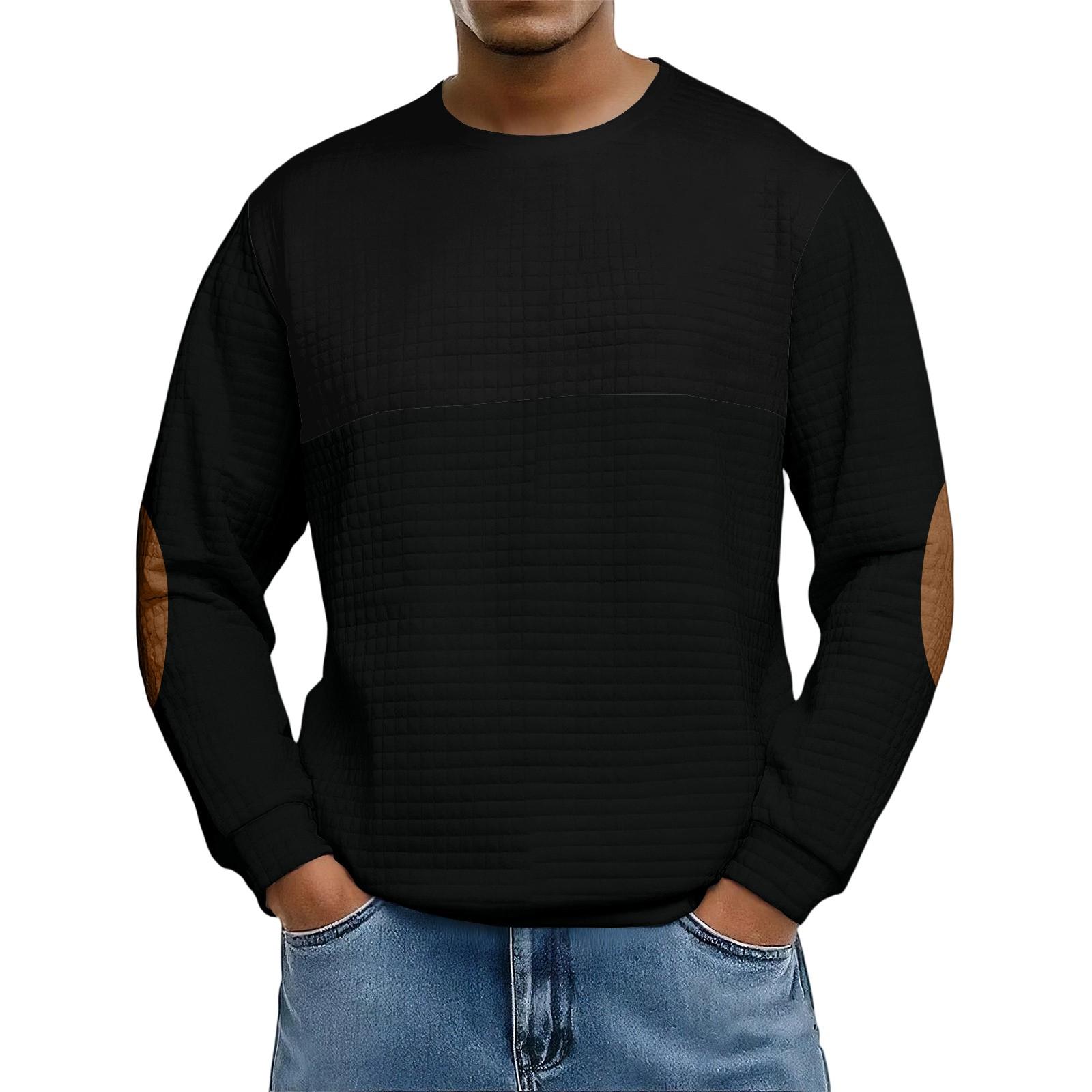 

Men s Loose-fitting Casual Waffle-weave Neck Long-sleeved Top XXXL чёрный