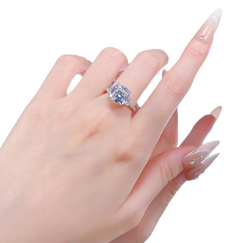 Wind High Carbon Diamond Pad Ring Whole Body 10 * 10 White Diamond Wind Simple Women'S Ring Ring