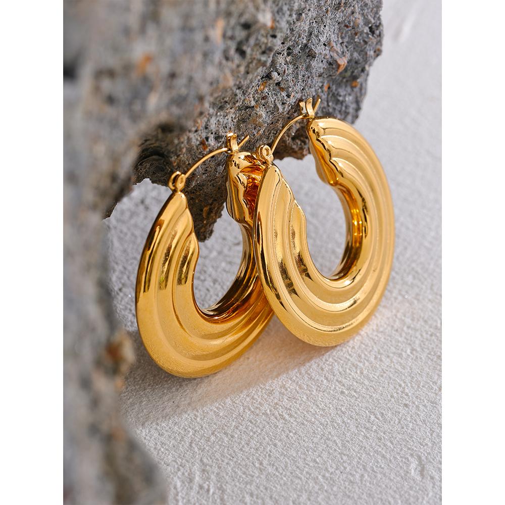 Yhpup 42mm Statement Stainless Steel Round Gold Color Hoop Earrings Charm Big Metal Anti Allergic Fashion Jewelry Waterproof