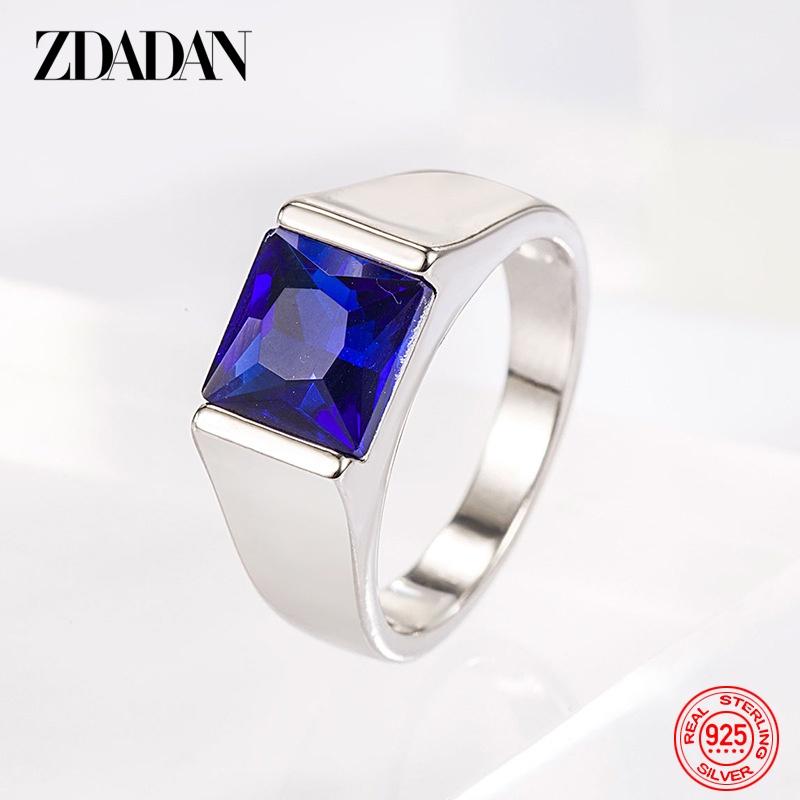 

925 Sterling Silver Blue Zircon Adjustable Ring for Men Women Party Jewelry Gift 6