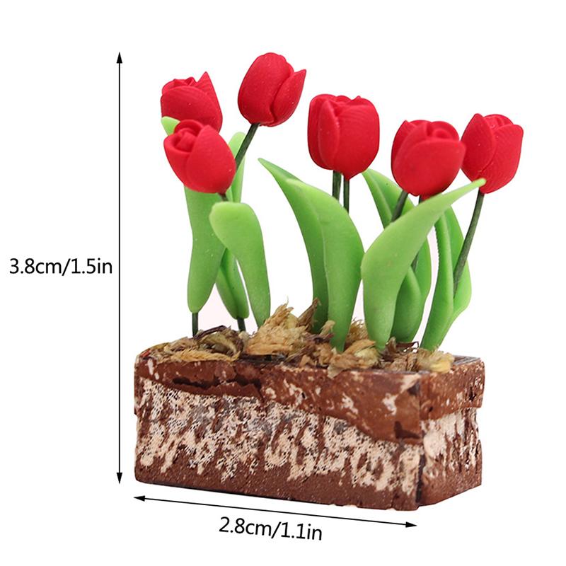Dollhouse 1:12 Miniature Rose Tulip Hyacinths Sunflower Fruit Tree Potted Green Plant Flower Tree Plants Bonsai Model Home Decor