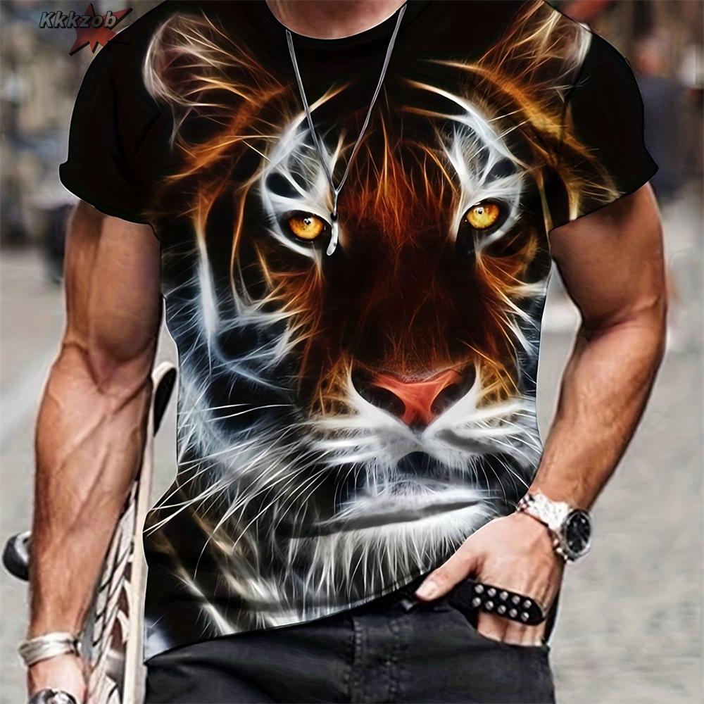 Men's T-Shirt 3D Tiger Print Tees Animal Print Tops Fashion Men Animal Pattern T Shirt Oversized Streetwear O-Neck Clothes Top