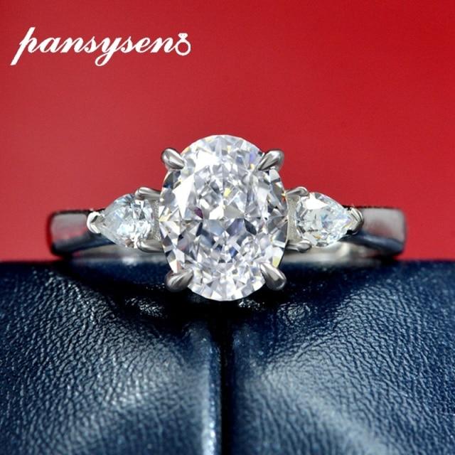 Sparkling 100 %925 Sterling Silver Oval 7 *9mm Red Pink Blue High Carbon Diamond Adjustalbe Rings For Women Fine Jewelry