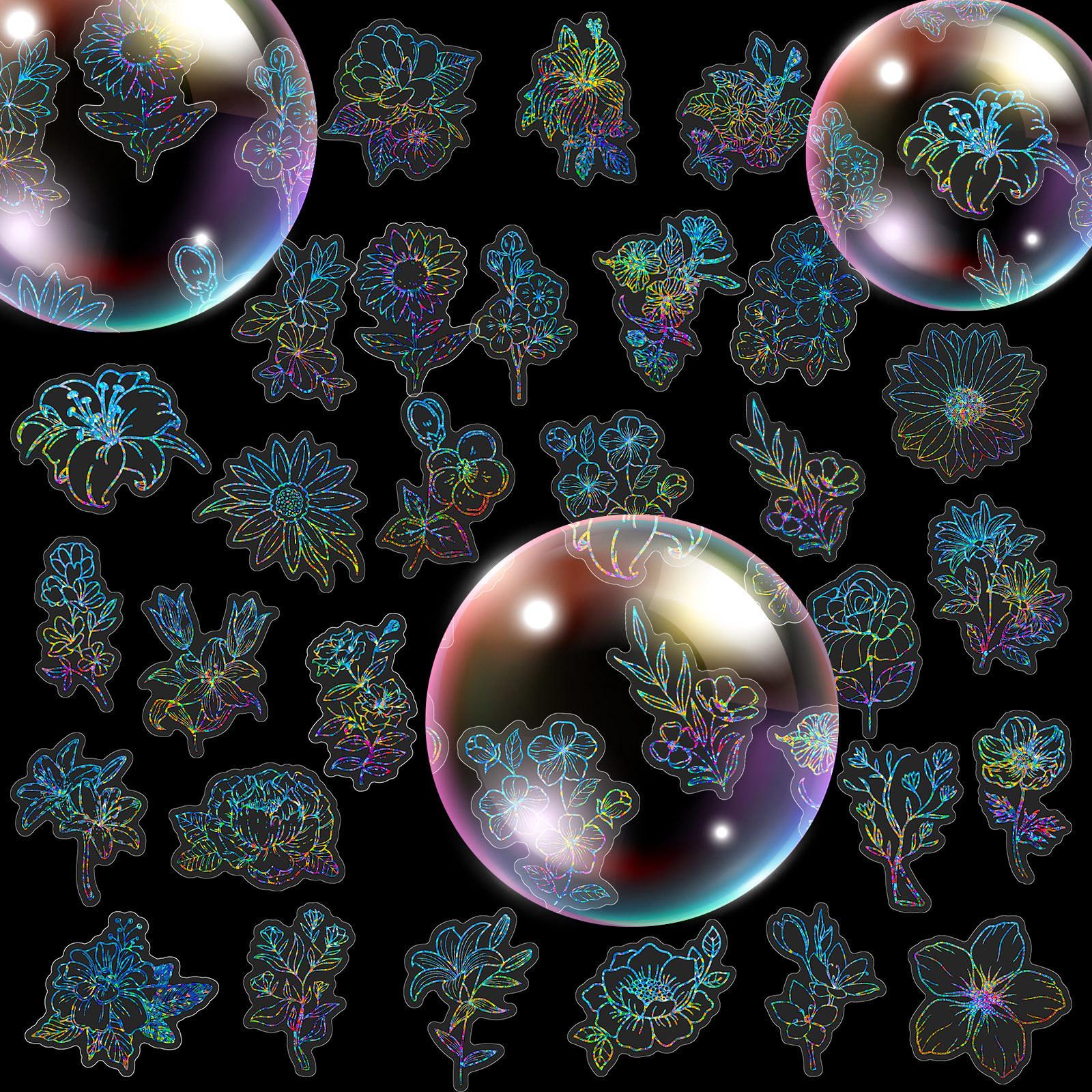 

50 High-Value Various Silver Flower Laser Stickers Diy Decorative Transparent Water Cup Stickers
