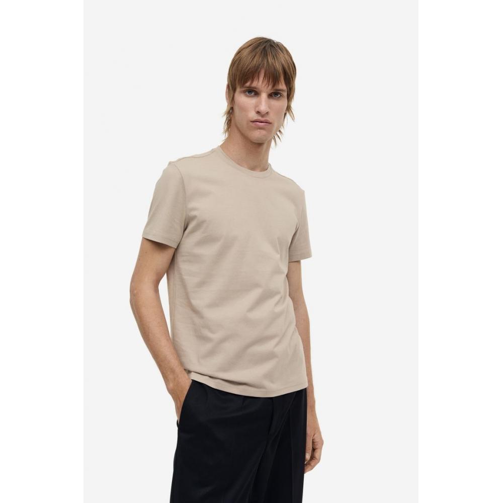 

Хлопковая футболка HM Slim Fit Pima, бежевая