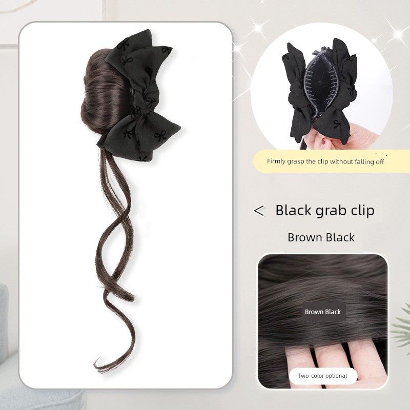 

Bun Wig Hair Band Bow Claw Clip Bud-like Hair Style Hair Accessories Natural Simulation Bean Bag Updo Gadget Chignon Black Bows dragon beard ball head [Brown black]]