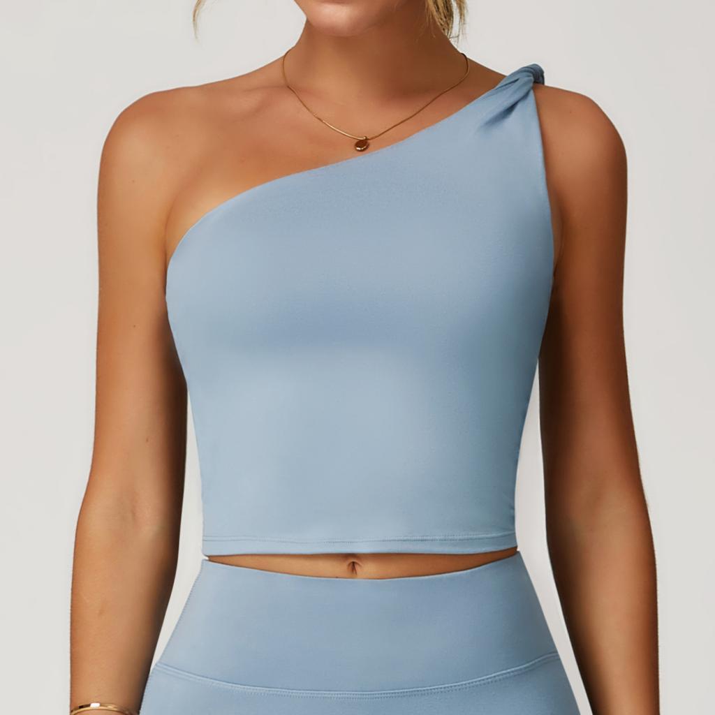 New Woolen Oblique Shoulder Twisted Yoga Vest For Sports, Waist Shaping, Leisure, Running, Fitness, Women'S Tank