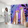 Cheetah Shower Curtain – Two Cheetahs In Love, Purple Blue Foliage Art, 70.8X70.8In, Fade-Resistant, Includes Hooks