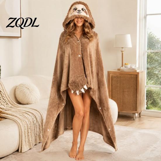 Übergroßer Deckenhoodie Tier-Wearable für Damen, Flanell-Sweatshirt Leichter Samt-Bademantel-Decke, Knopfleiste Cosplay-Umhang Nachtwäsche Winter