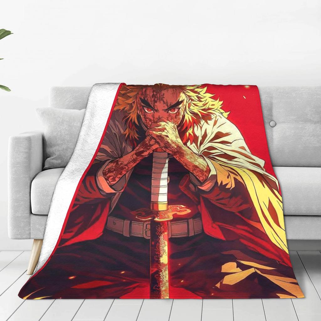 Demon Slayer Flame Hashira Kyojuro Rengoku Anime Blankets Flannel Throw Blanket for Couch Bedding Outdoor Throws Bedspread Quilt
