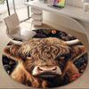 1PC Highland Cow Floral Office Round Area Rug, Indoor Mat Suitable ForOffice, Under Office Chairs Bedroom Living Room Home Decor, Room Deco G015