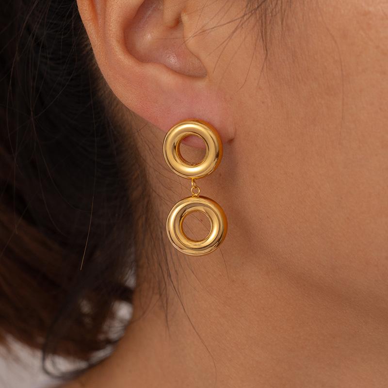 

316L Stainless Steel Hollow Round Drop Earrings Foxanry Creative Minimalist Non-fading Party Jewelry Gifts EL0053 золотий