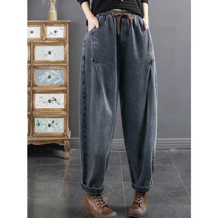 Spring Women's Embroidery Denim Pants Loose High Waist Harem Pants Female Autumn Casual Jeans Female