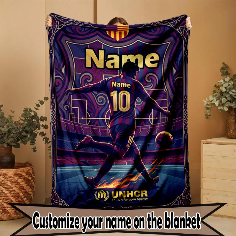 Custom Name Personalized Leo Messi Print Blanket, Home Decor, Bedroom, Sofa, Camping, Couch, Gifts for Birthday Christmas
