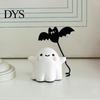 Cute Resin Ghost Statue Walking Dog Figurine, Holding Bat Balloon Statue, Spooky Halloween Room Decor Desktop Decor, Mini Stable Base Tabletop