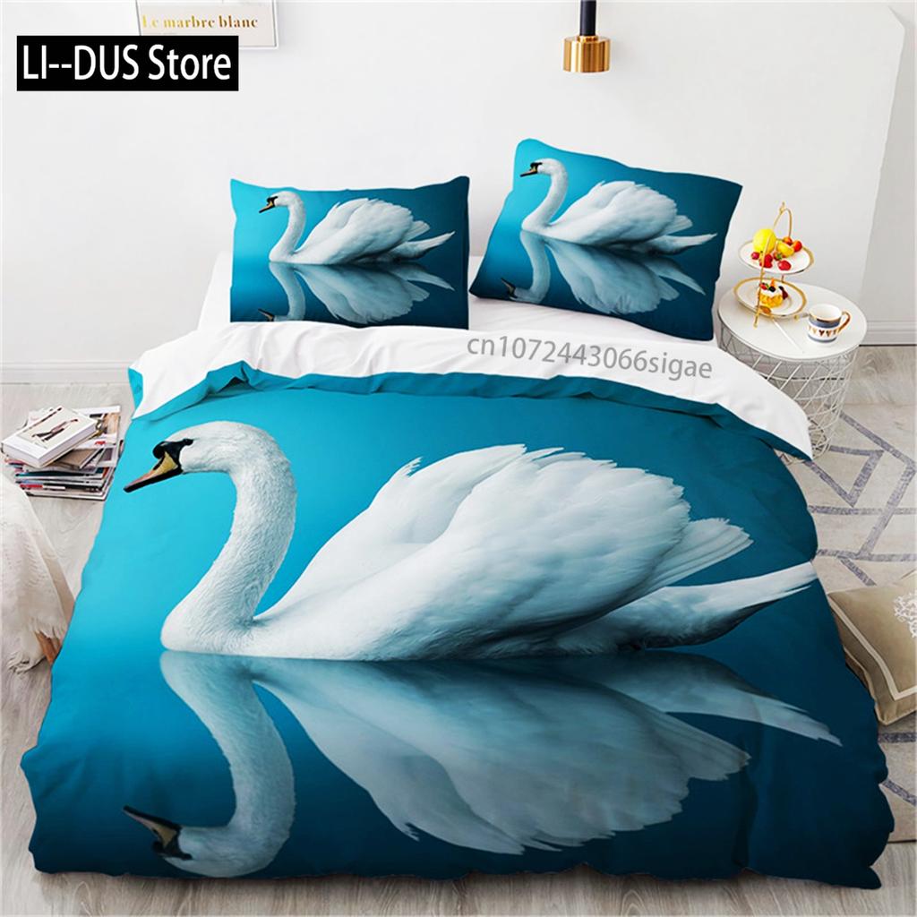 Romantic Swan Duvet Cover Microfiber Flower Bedding Set Quilt Cover Extra Large Twin For Lovers Bedroom Romantic Decoration