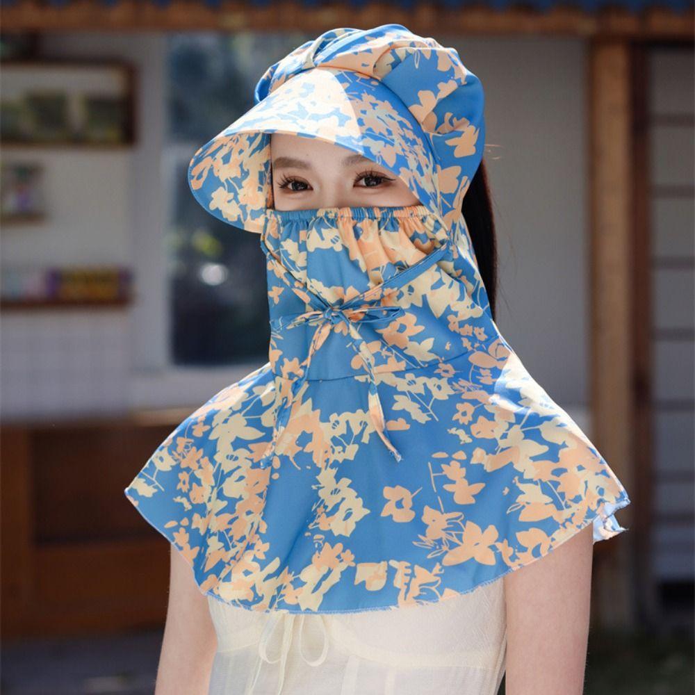 Sun Protection Tea Picking Hat Printing Neck Protection Hat Breathable Sunshade Shawl Cap Summer