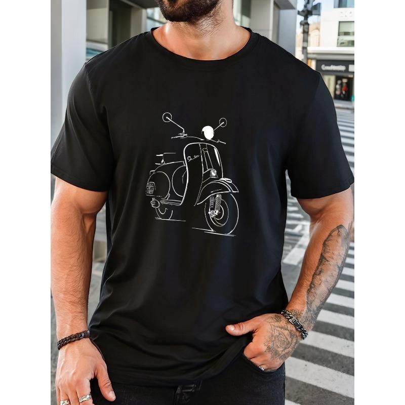 Hot - Selling Scooter Line Art Graphic T - Shirt High - End Digital Print Round Neck Men's Regular Short Sleeve Cool Niche Trendy Brand Unique