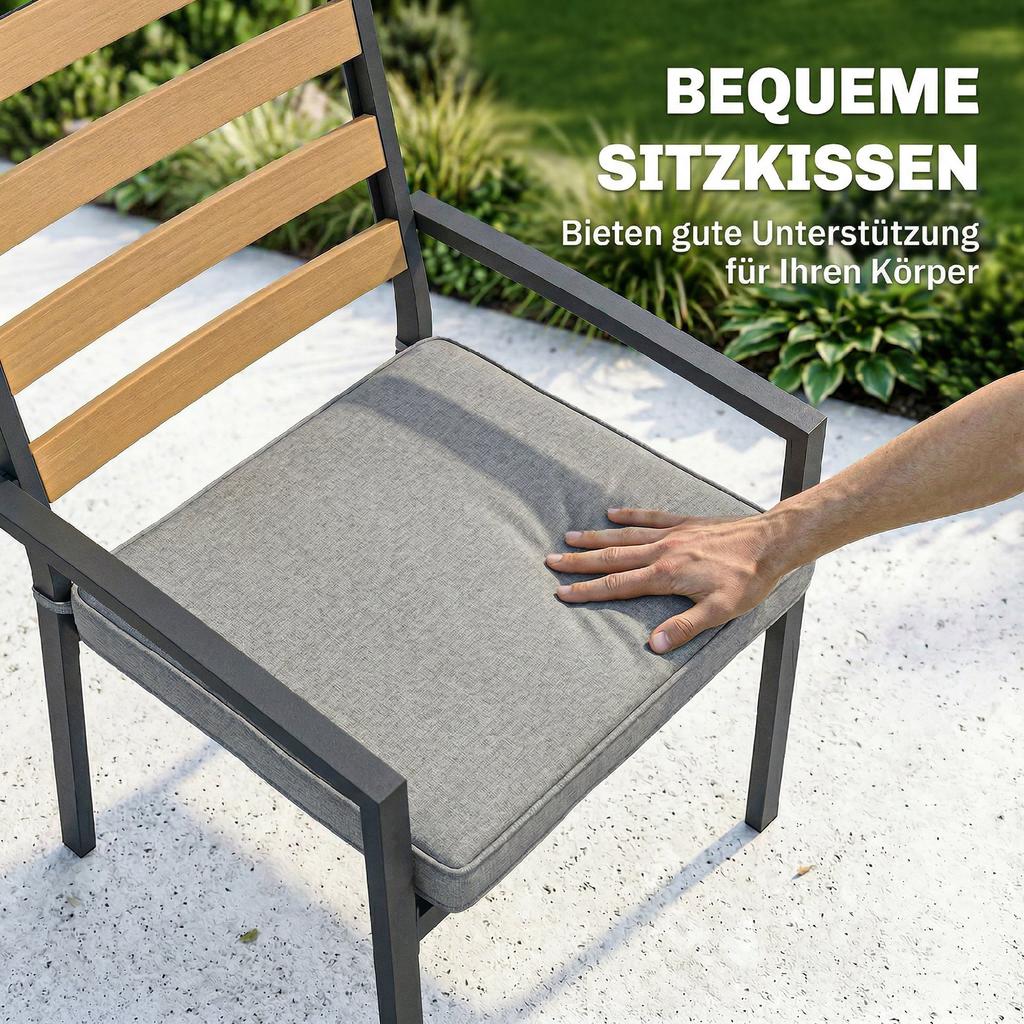 7-Piece Seating Set Garden Furniture Set, Garden Set with 1 Dining Table, 6 Chairs, Cushions, for Patio, Natural Wood