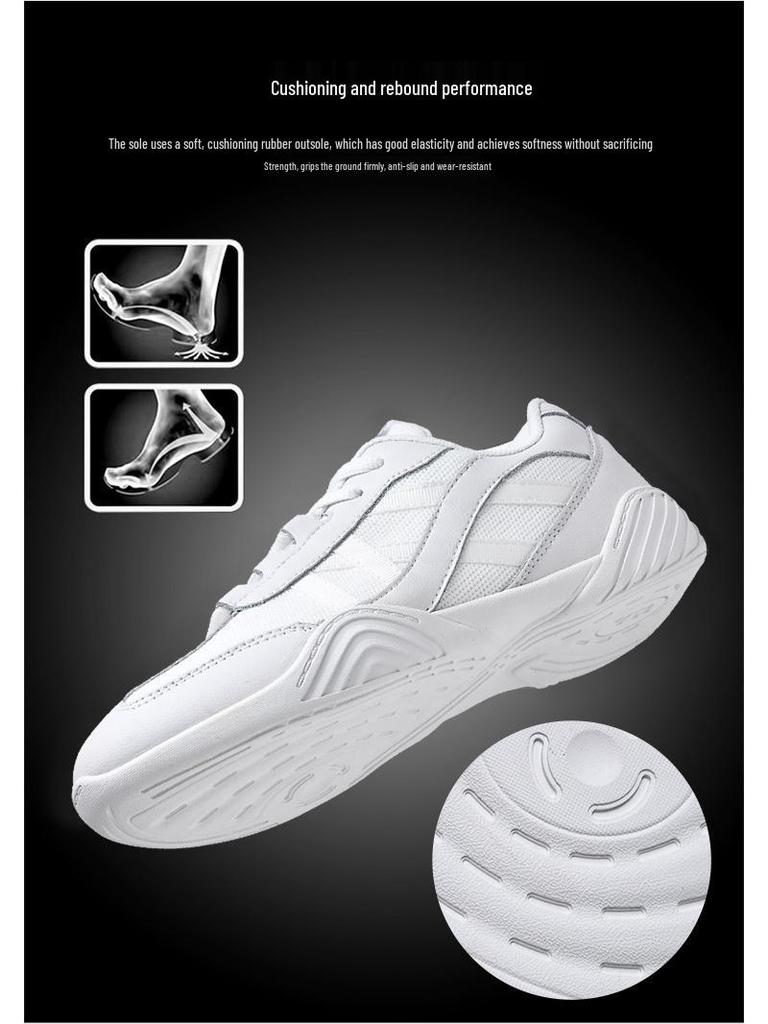 Yingrui Women's White Leather Aerobic Cheerleading Shoes, Soft Sole Training and Competition Footwear