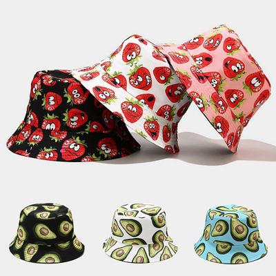 1PC Outdoor Sun Cap Fisherman Hat Reversible Avocado Printed Double-sided Bucket Hat Summer