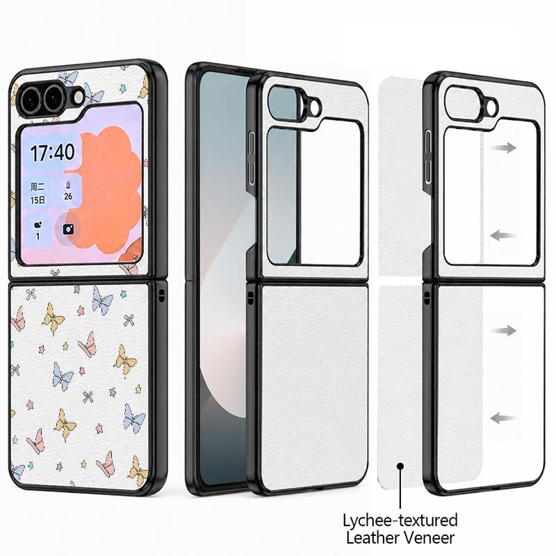 Luxury Butterfly Print Case For Samsung Z Flip 8 7 6 5 Luxury Leather Skin Hard Folding Phone Cover For Galaxy Z Flip8 Flip7 Flip6