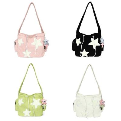 Convenient Corduroy Star Crossbody Bag with Pendant Perfect for Daily Outings