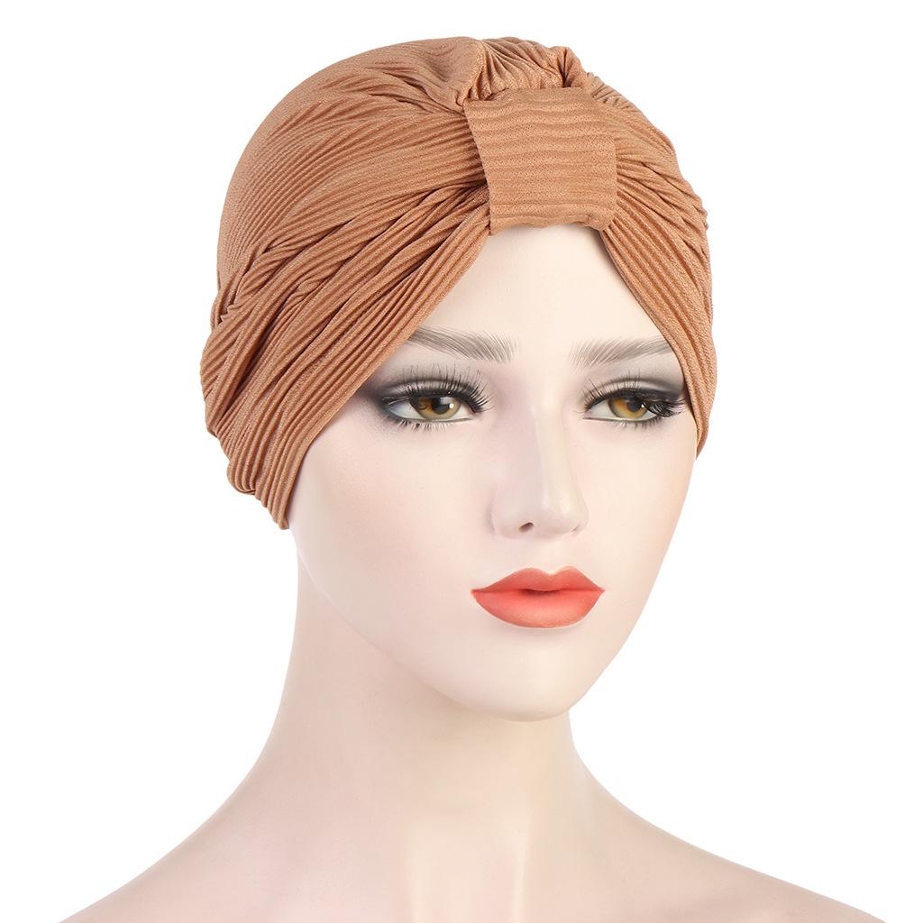 Turbante de algodón y lino para mujer, turbante trenzado para mujer, turbante musulmán, gorro químico, tocado indio