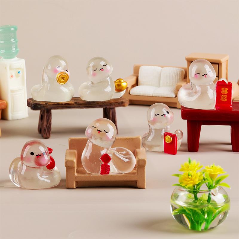 2025 Snake Year Mini Ornament Fortune Luminous Zodiac Snake Figurine Micro Landscape Car Interior Home Desktop Decoration Gifts