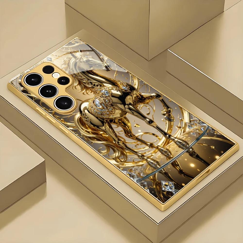 Electroplated Gold Phone Case For Samsung Galaxy S26/S25 Edge/S24/S23/S22 Ultra Featuring Golden Pegasus Design For Good Fortune
