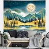 Watercolor Mountain Tapestry Starry Moon Night Tapestries Forest Trees Wall Tapestry Aesthetic Nature Landscape Wall Hanging