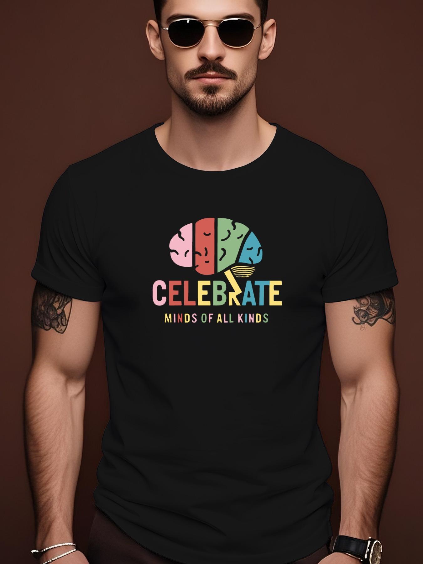 Cotton Tshirt with Vibrant Brain Graphic Design - Short S... M