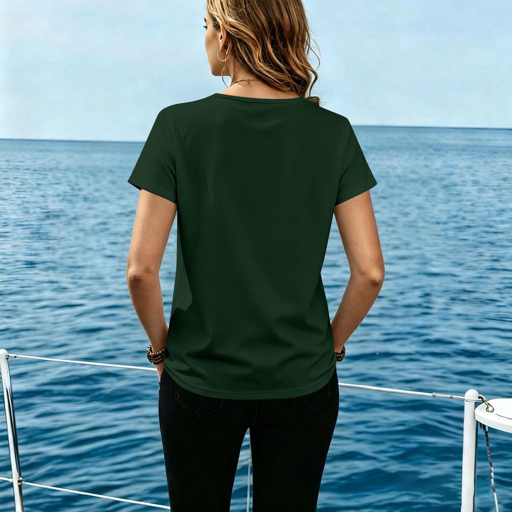 Women Casual Round Neck Short Sleeve T Shirt Button Down Front Relaxed Fit Lightweight Top for Everyday Wear