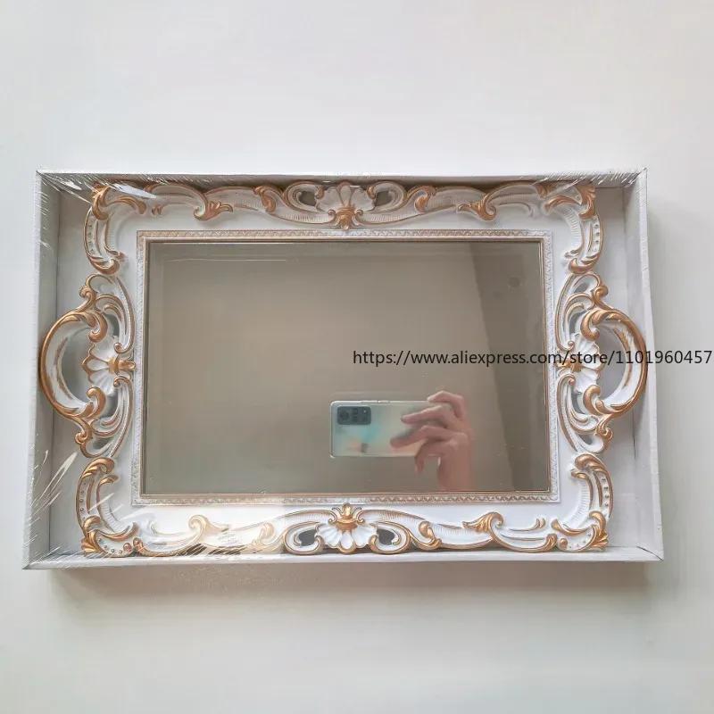 Französisches Retro Weiß Geprägtes Spiegel Tablett Wohnzimmer Tisch Tee Tablett Minimalistisches Kosmetik Schmuck Aufbewahrungstablett Hochzeitsdekoration