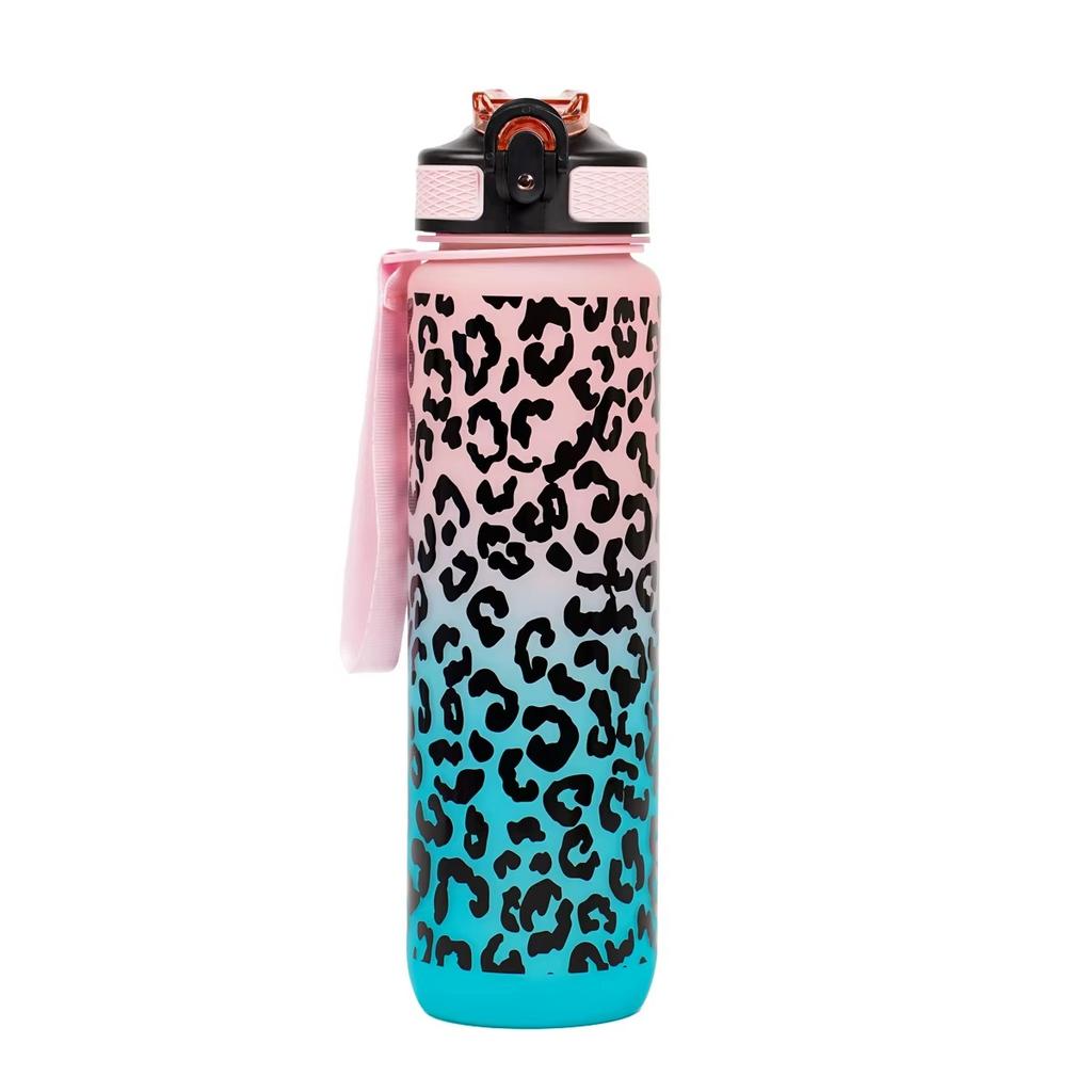 1 Liter Large Capacity Leopard print Plastic Cup Leak Proof Sports Water Bottle Drink items Outdoor Travel Portable Gym Bottle