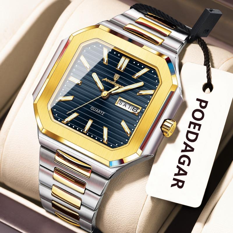 Top Brand New Double Calendar Watch Men's Waterproof Luminous Luxury Quartz Ultra Thin Square Watch