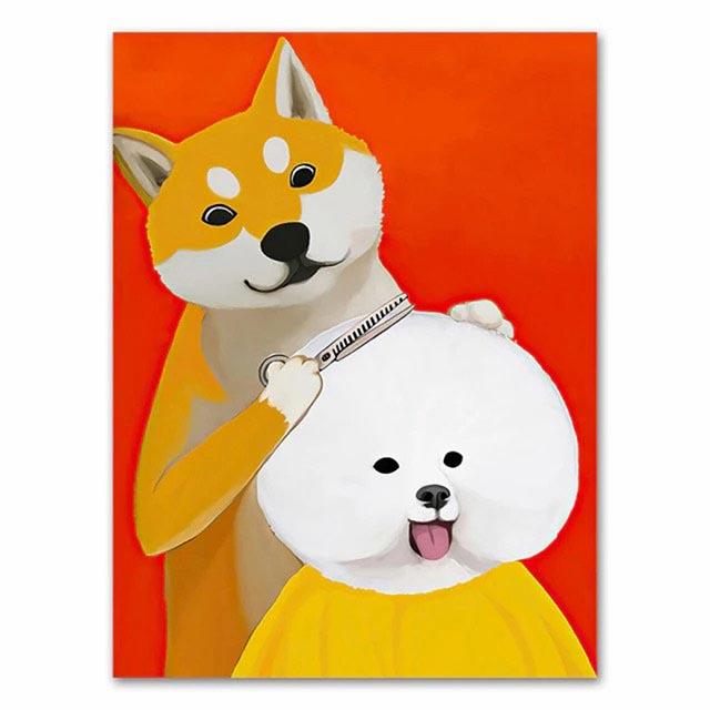 Funny Cartoon Animal Poster Modern Nordic Wall Art Dog Cat Beauty Salon Canvas Painting Cat Playing Guitar Print Home Room Decor