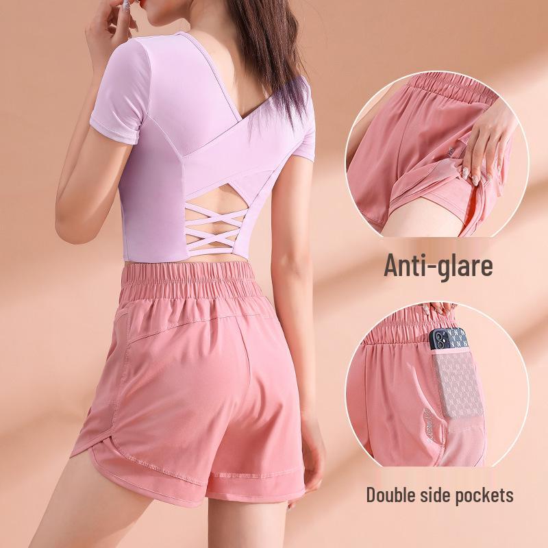Damski Zestaw do Porannego Biegania i Jogi Szybkoschnący - Lekkie Szorty i Top z Krótkim Rękawem