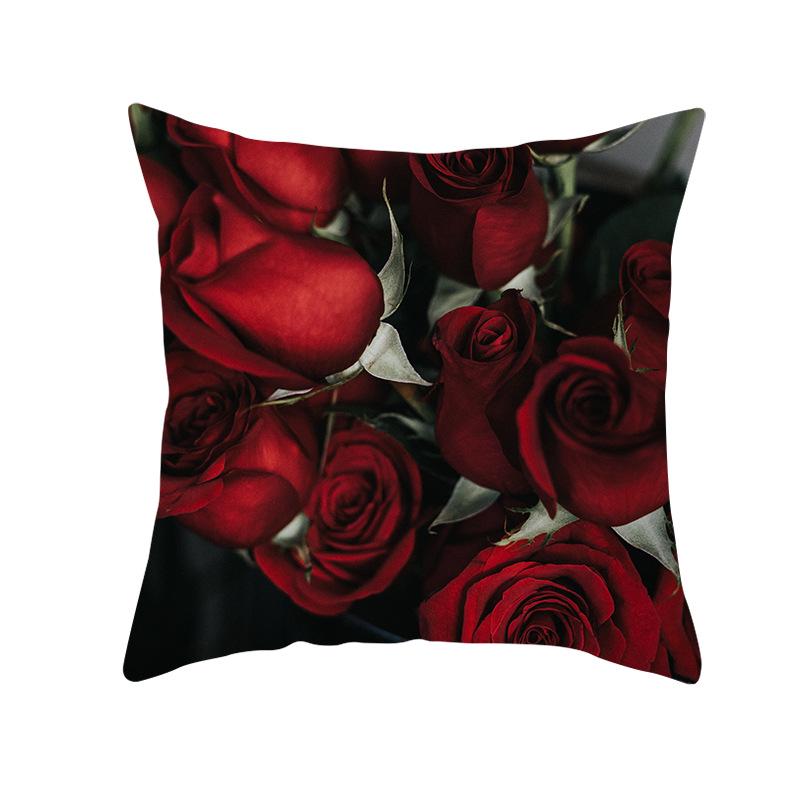 Black Rose Peach Skin Pillow Cover Car Pillow Cover Sofa Cushion Cover for Home Use