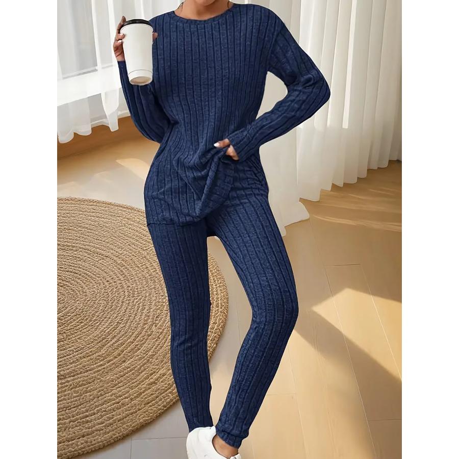 Women's Autumn and Winter Pajamas, Simple Solid Color, Casual and Comfortable, Slim Fit, Fashionable Long-Sleeved Long Pants, Ca