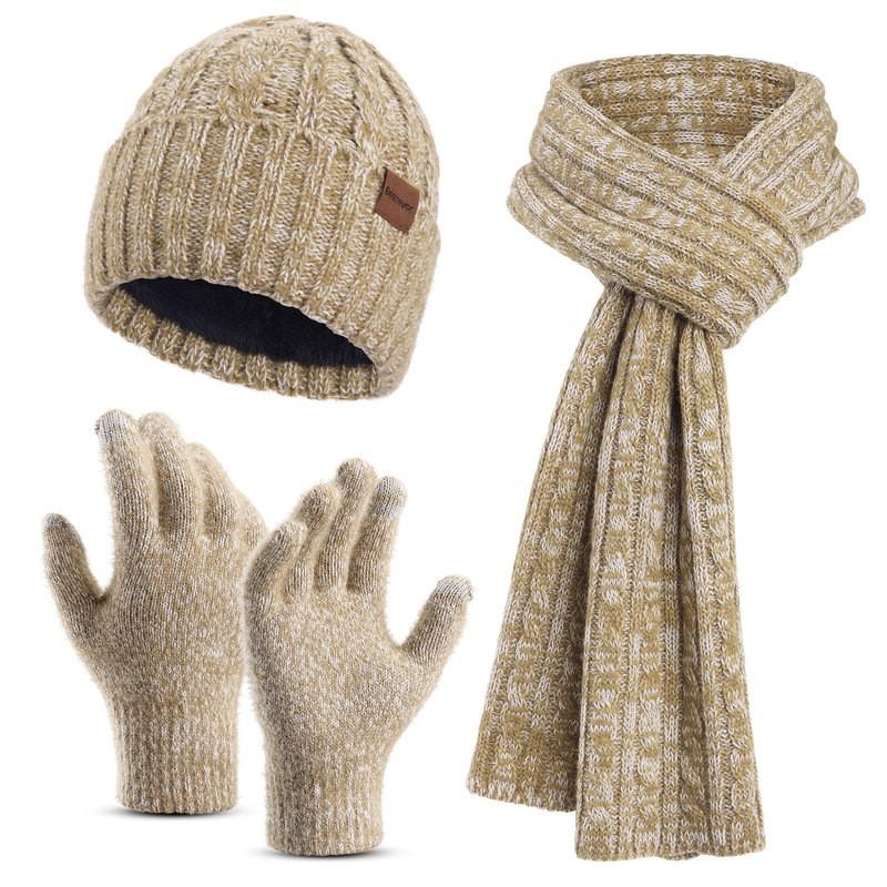 Acrylic Knit Winter Hat Scarf Gloves Set Adults Warm Lightweight Casual 3-Piece Accessory Kit In Multiple Colors