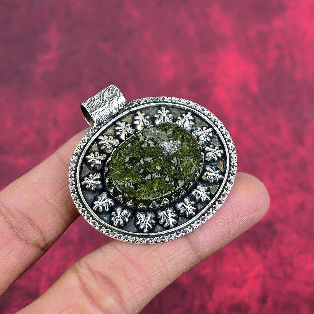 Moldavitt Anheng, 925 Solid Sterling Sølv Smykker, Edelsten Anheng, Gave Til Henne Håndlagde Delikate Smykker